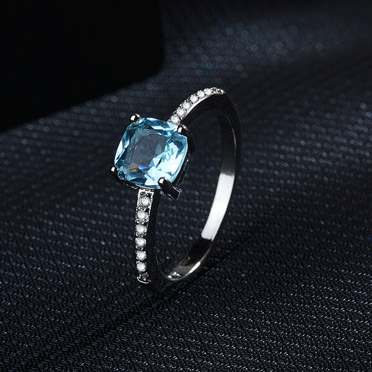 Women's London Blue Topaz Square Diamond Luxury Rings