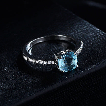 Women's London Blue Topaz Square Diamond Luxury Rings