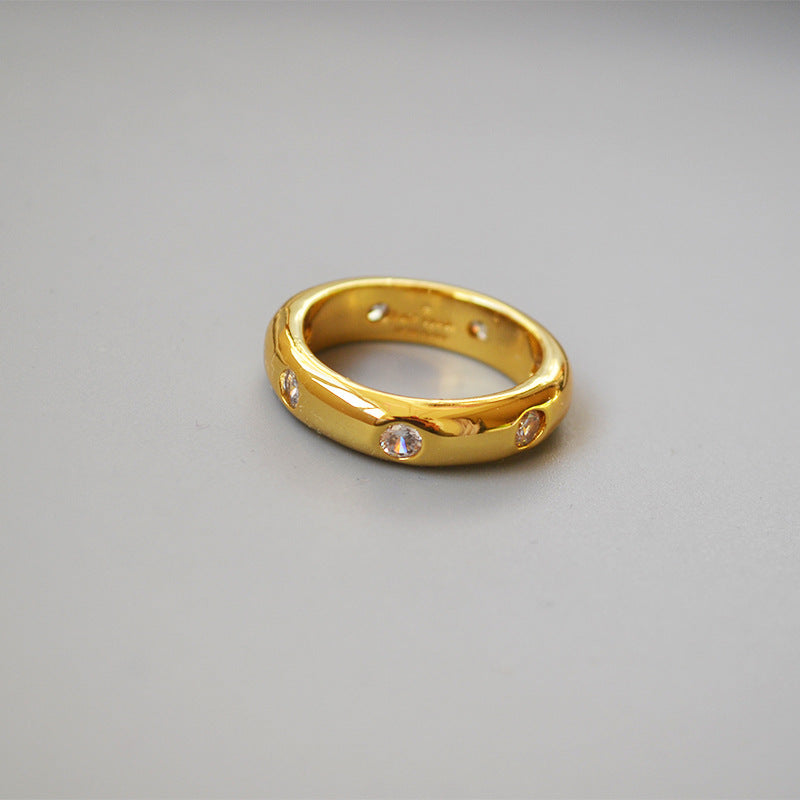 Refined And Simple Glossy Brass Gold Plated Zircon Rings