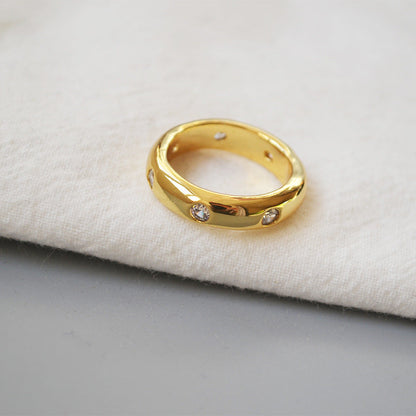 Refined And Simple Glossy Brass Gold Plated Zircon Rings