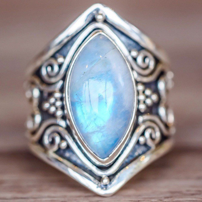 Retro Moonstone Marcasite Pang Style Exaggerated Rings