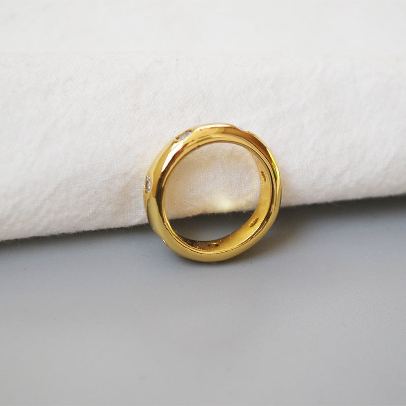 Refined And Simple Glossy Brass Gold Plated Zircon Rings