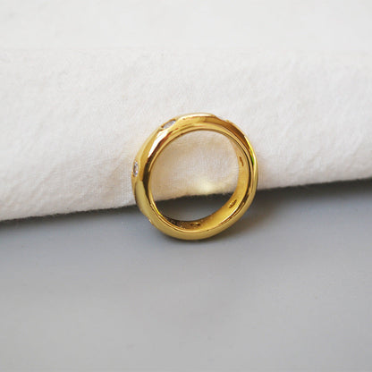 Refined And Simple Glossy Brass Gold Plated Zircon Rings