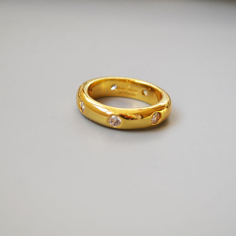 Refined And Simple Glossy Brass Gold Plated Zircon Rings