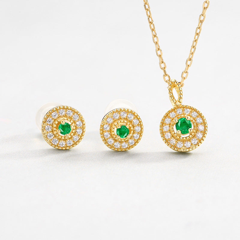 Fashionable Geometric Round Emerald Retro Style Earrings