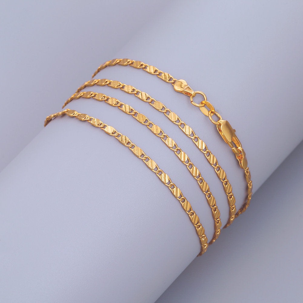 Brocade Gold Plated Flat Chain Simple Bracelets