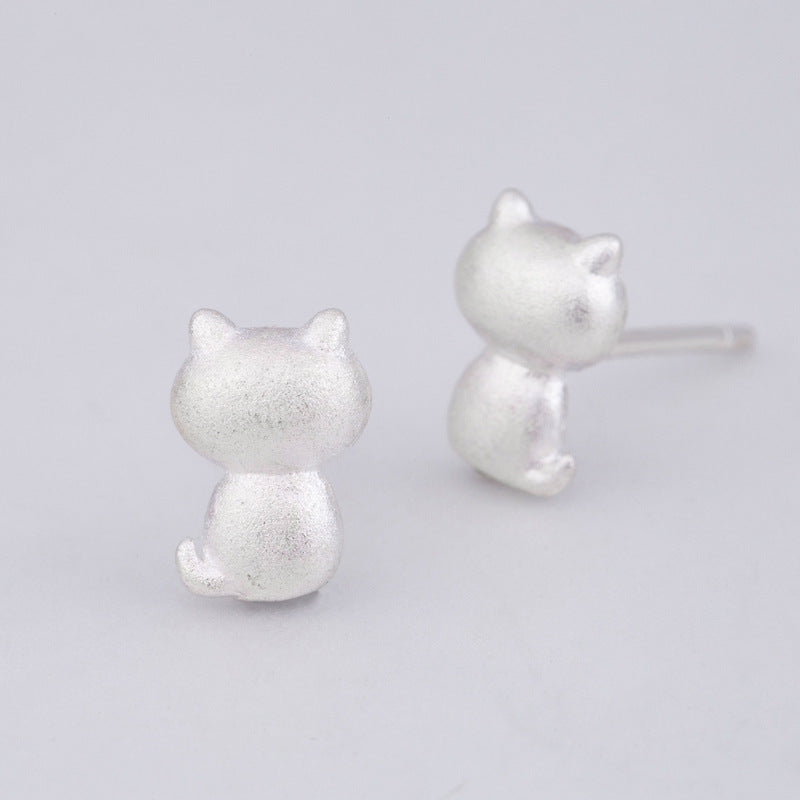 Women's Sier-plated Ear Cute Kitty Small Animal Earrings
