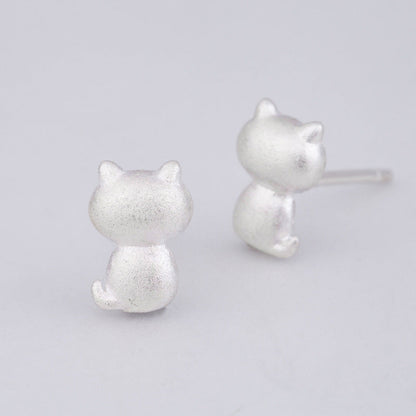 Women's Sier-plated Ear Cute Kitty Small Animal Earrings