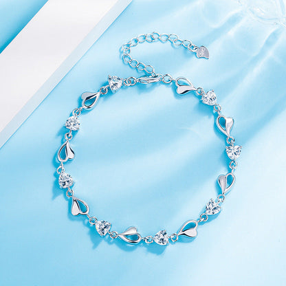 Style Fashion Sier Jewelry Crystal Zircon Amethyst Heart Female Bracelets