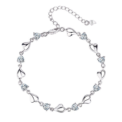 Style Fashion Sier Jewelry Crystal Zircon Amethyst Heart Female Bracelets