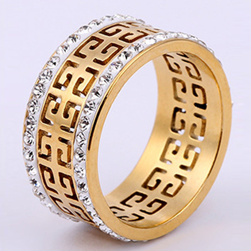 Wall Pattern Titanium Steel Design Double Row Drill Rings