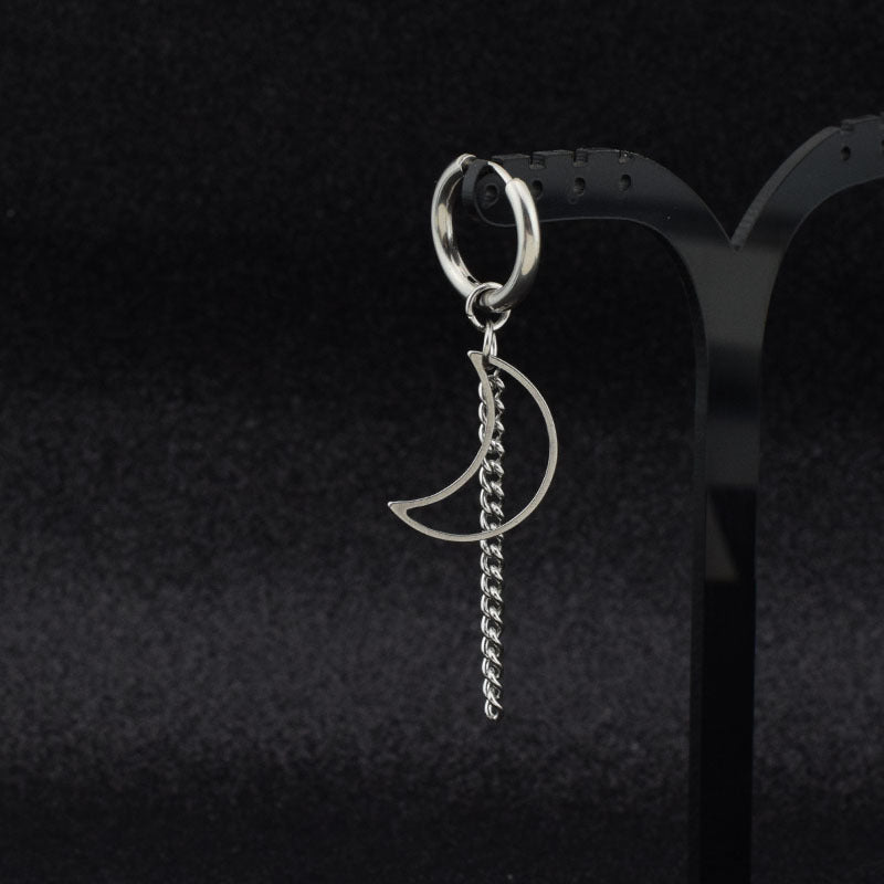Men's Moon Chain Earless Spring Clip Ornament Earrings
