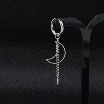 Men's Moon Chain Earless Spring Clip Ornament Earrings