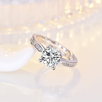 Women's Fashionable Simple Zircon Open Sier Wedding Rings