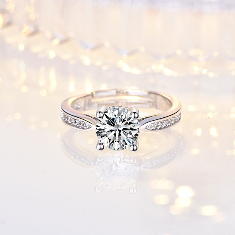 Women's Fashionable Simple Zircon Open Sier Wedding Rings