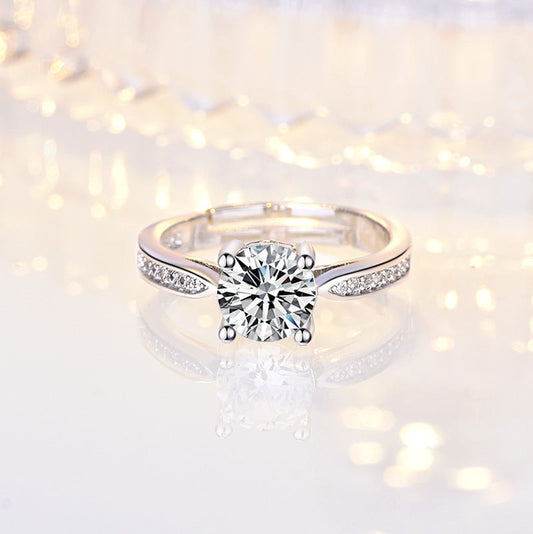 Women's Fashionable Simple Zircon Open Sier Wedding Rings