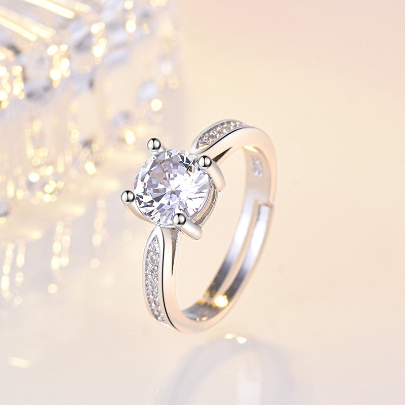 Women's Fashionable Simple Zircon Open Sier Wedding Rings