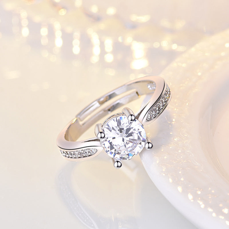 Women's Fashionable Simple Zircon Open Sier Wedding Rings