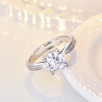 Women's Fashionable Simple Zircon Open Sier Wedding Rings