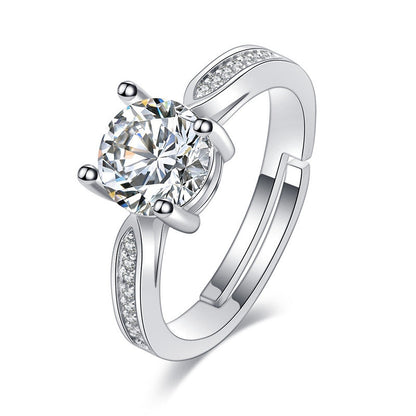 Women's Fashionable Simple Zircon Open Sier Wedding Rings