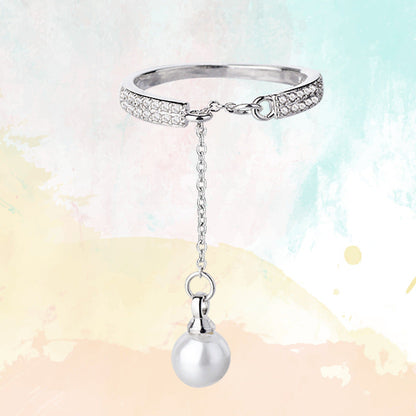 Korean Style Chain Rhinestone Pearl Adjustable Rings