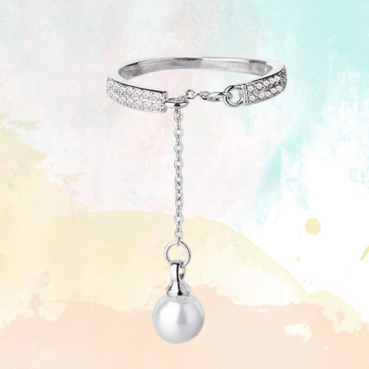 Korean Style Chain Rhinestone Pearl Adjustable Rings