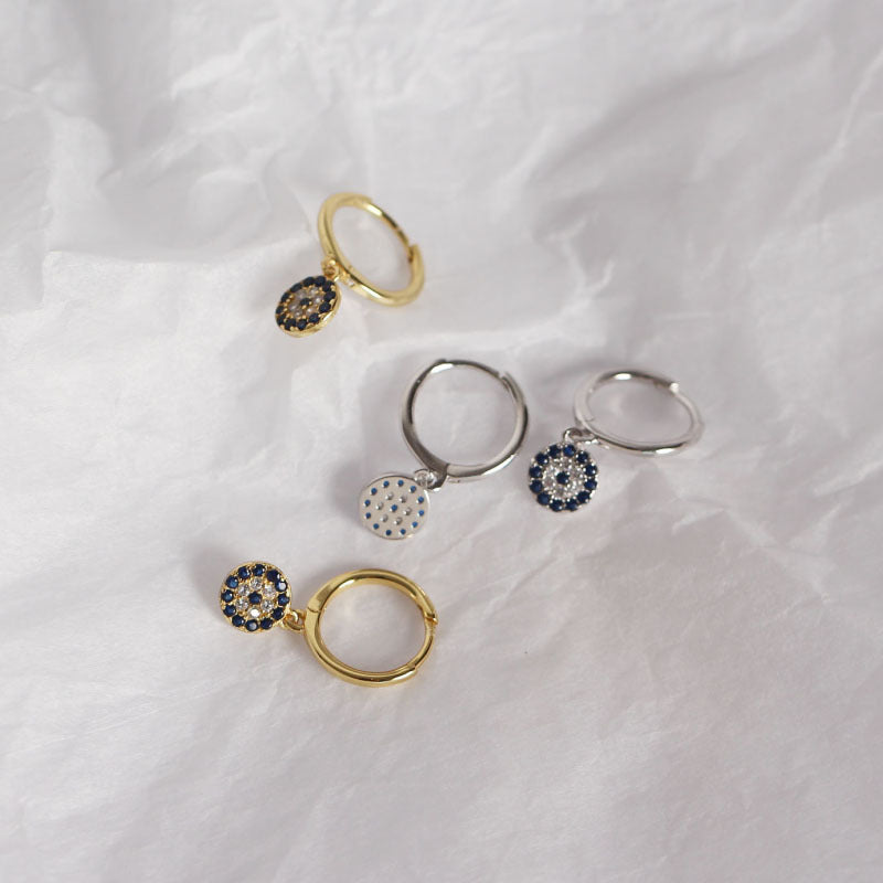 Women's Round Devil's Eye Ear Clip Sier Earrings