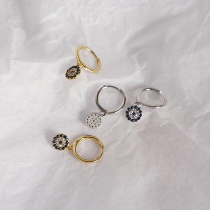 Women's Round Devil's Eye Ear Clip Sier Earrings