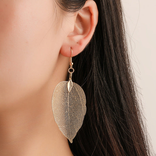 Vintage Fashion Temperament Long Hollow Leaves Earrings