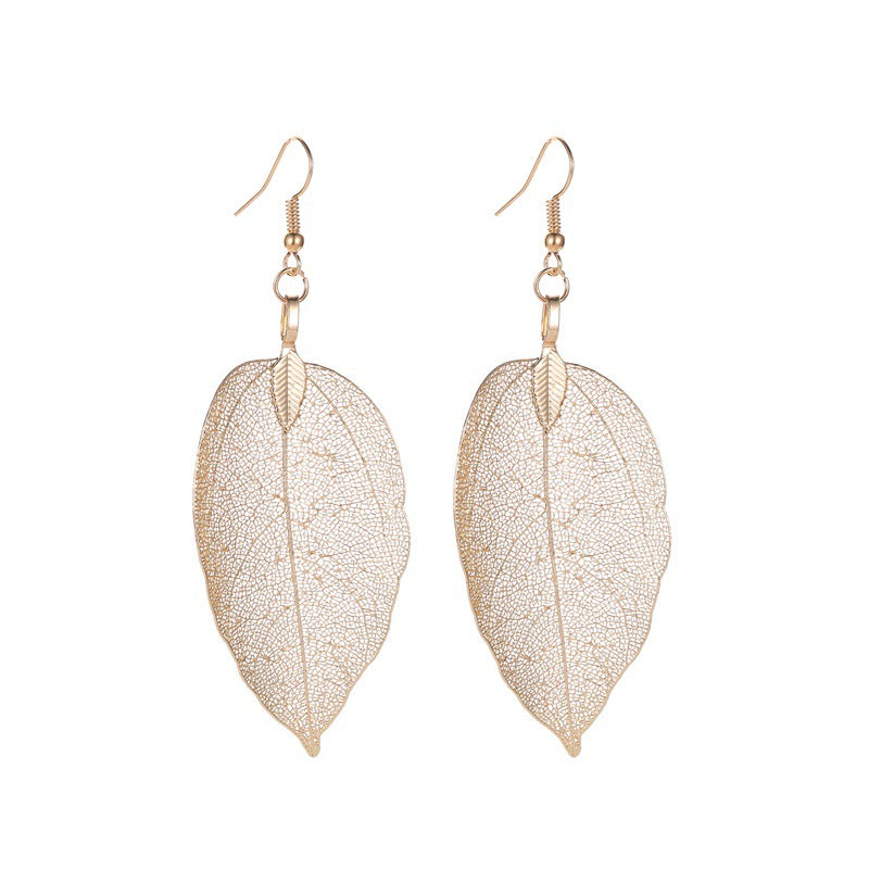 Vintage Fashion Temperament Long Hollow Leaves Earrings