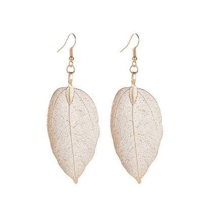 Vintage Fashion Temperament Long Hollow Leaves Earrings