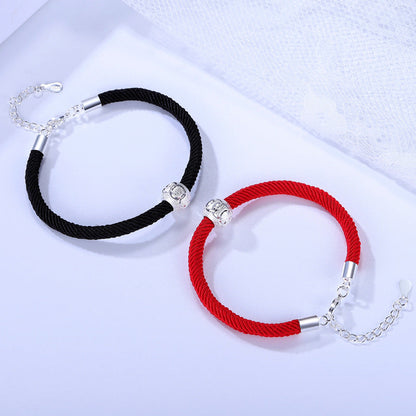 Rope Sier Plated Ornament Lucky Beads Couple Woven Bracelets