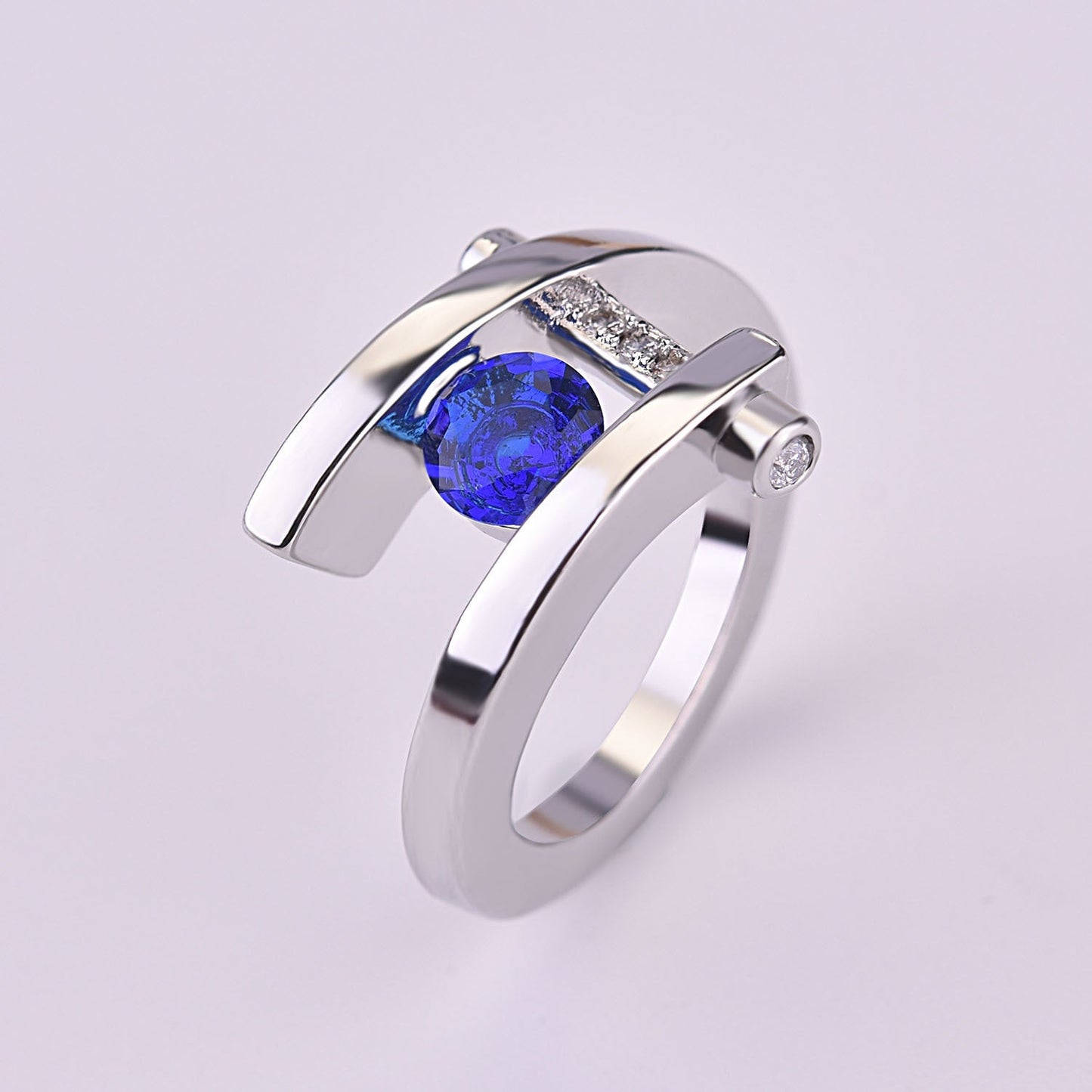 Creative Modern Inlaid Sapphire Engagement Artificial Rings