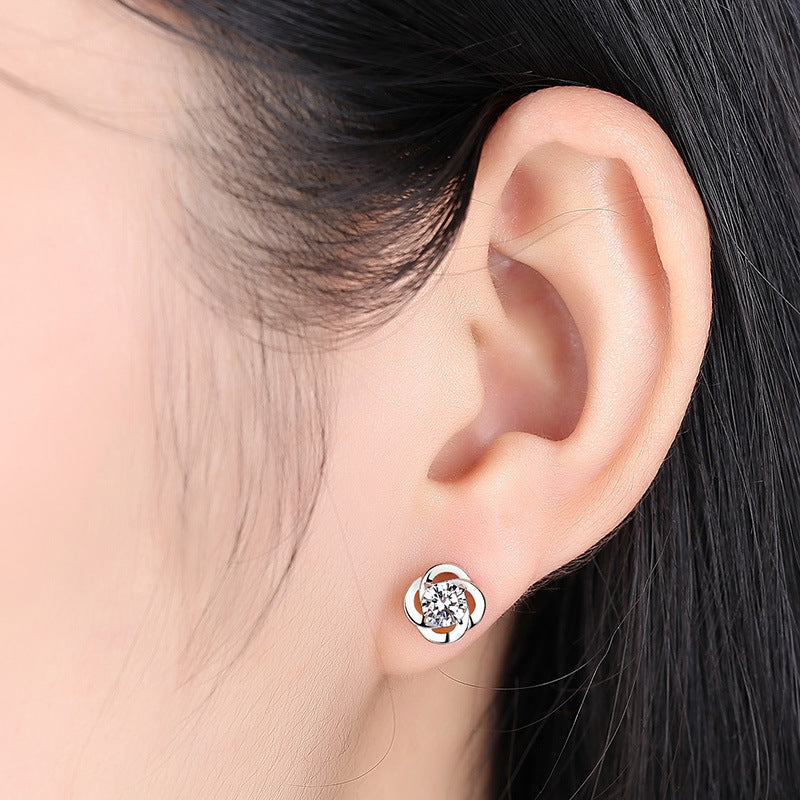 Simple Shiny Happy Four-leaf Clover Korean Style Earrings