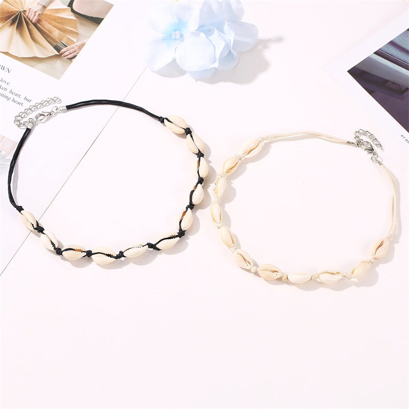 Women's Black Knotted Beach Style Natural Shell Necklaces