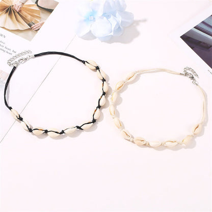 Women's Black Knotted Beach Style Natural Shell Necklaces