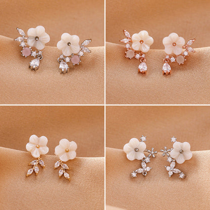 Shell Flower Water Drop Zircon Mori Artistic Earrings
