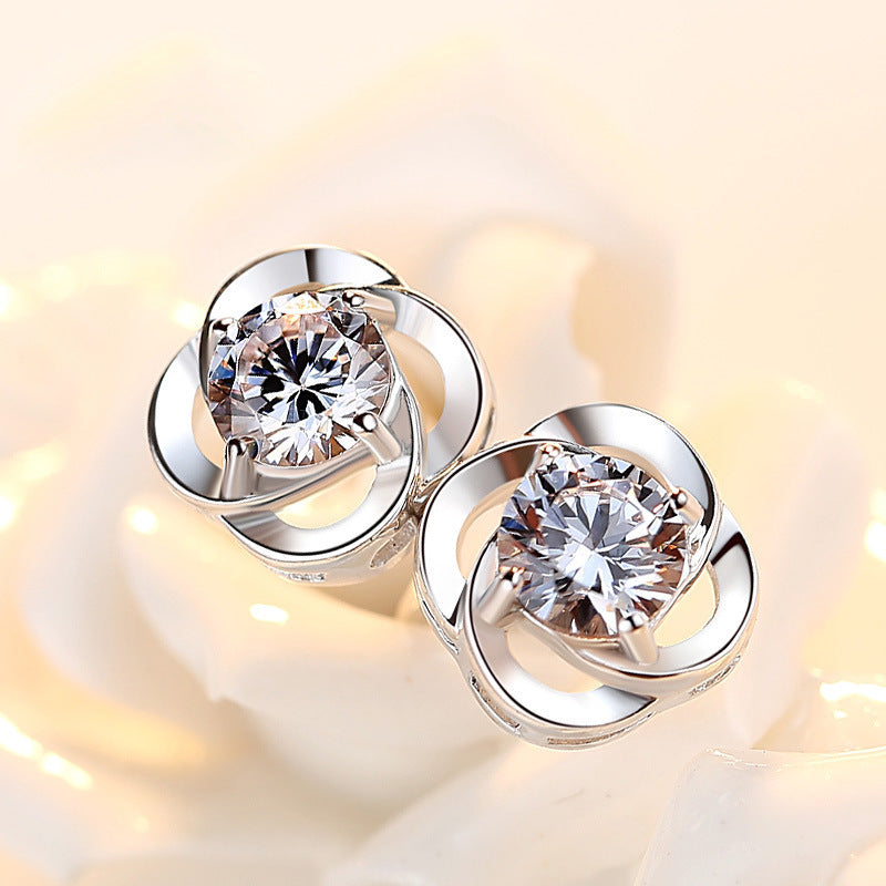 Simple Shiny Happy Four-leaf Clover Korean Style Earrings