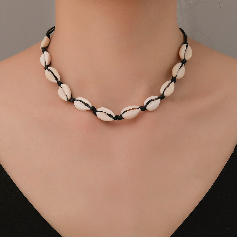 Women's Black Knotted Beach Style Natural Shell Necklaces