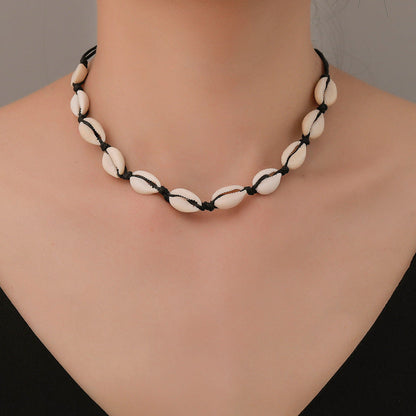 Women's Black Knotted Beach Style Natural Shell Necklaces
