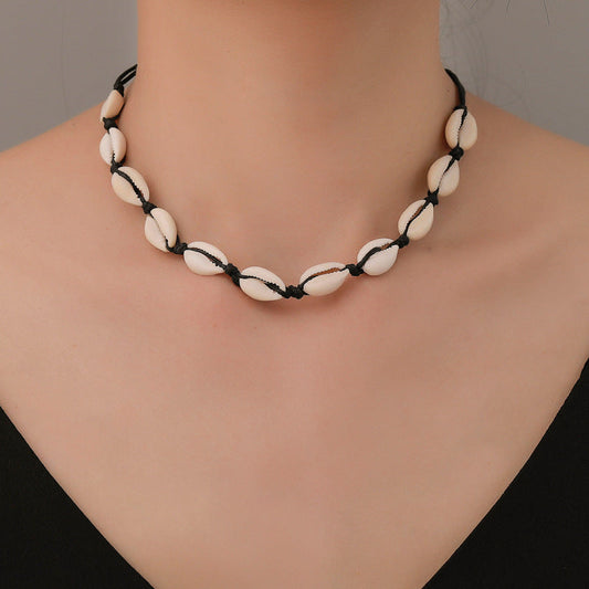 Women's Black Knotted Beach Style Natural Shell Necklaces