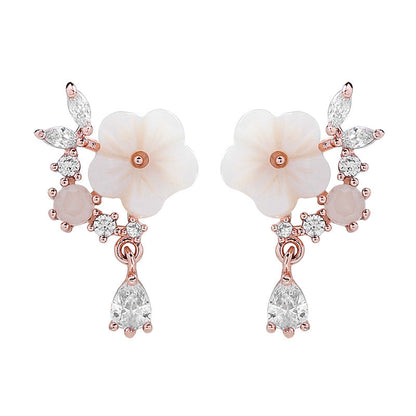 Shell Flower Water Drop Zircon Mori Artistic Earrings