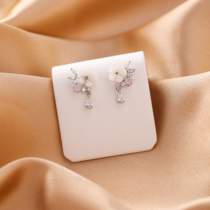 Shell Flower Water Drop Zircon Mori Artistic Earrings
