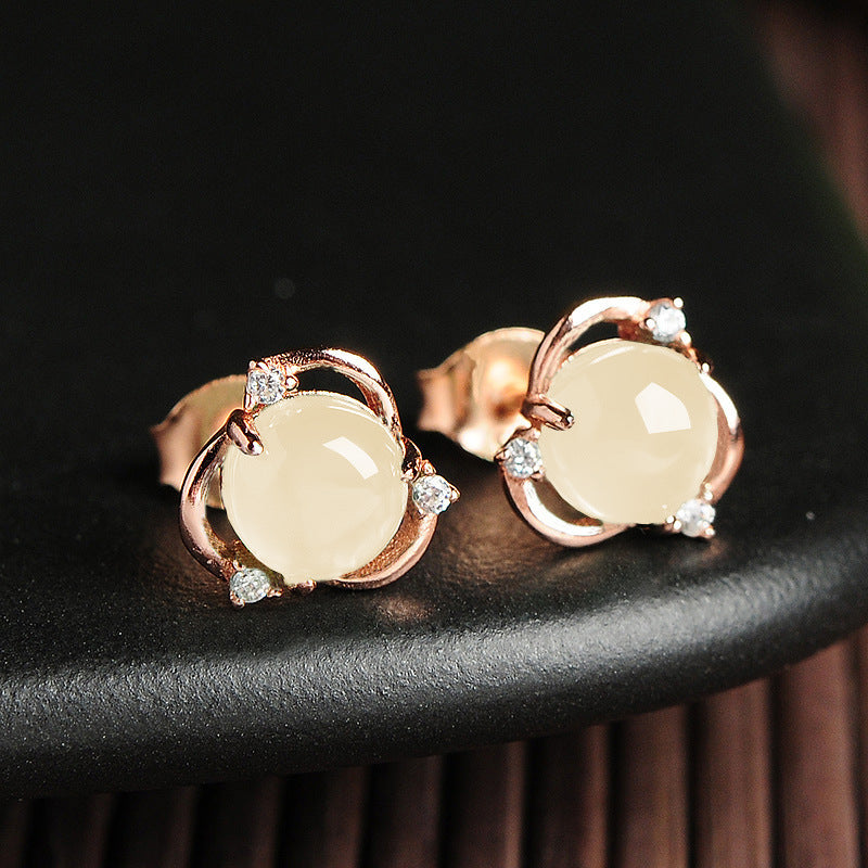 Women's Chalcedony Elegant Egg Surface Flower Vintage Rings