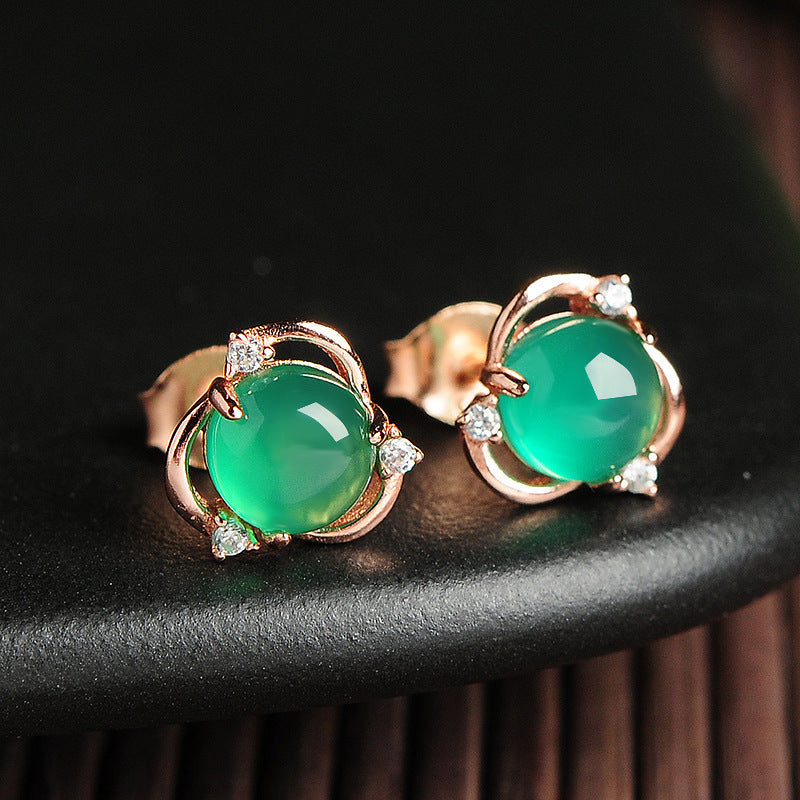 Women's Chalcedony Elegant Egg Surface Flower Vintage Rings
