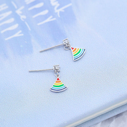 Sterling Sier Rainbow Fan Fashion Rhinestone Earrings