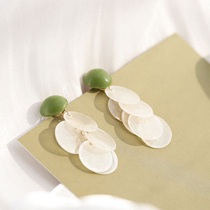 Sterling Sier Cream Green Natural Shell Earrings