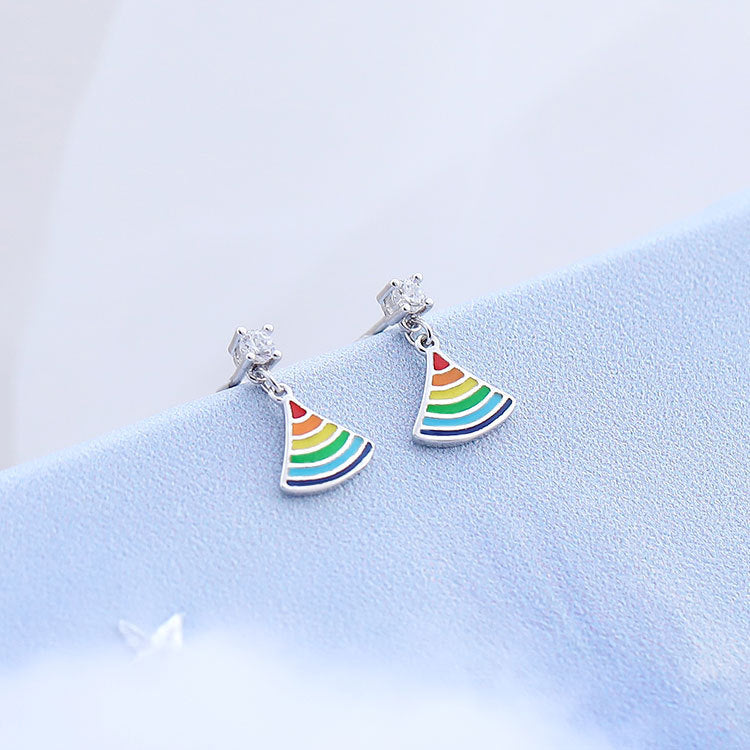Sterling Sier Rainbow Fan Fashion Rhinestone Earrings