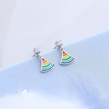 Sterling Sier Rainbow Fan Fashion Rhinestone Earrings