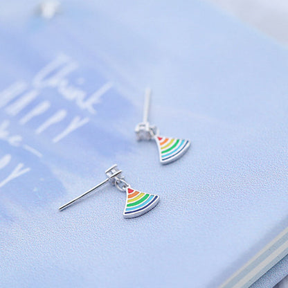 Sterling Sier Rainbow Fan Fashion Rhinestone Earrings